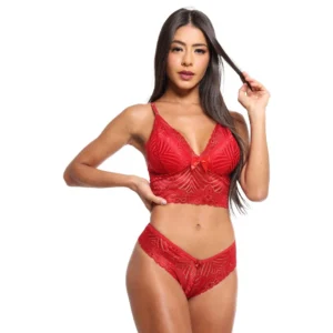 Conjunto Cropped Fio Dental Rendado Sensual Love ( VERMELHO G )